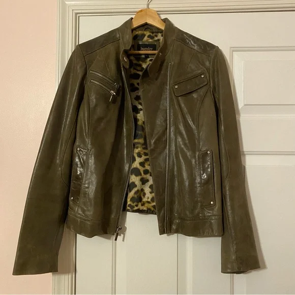 Olive Leather Jacket - Laundry by Shelli Segal - Picture 2 of 8